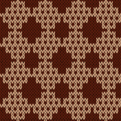 Knitting seamless ornate pattern in brown and cocoa colors