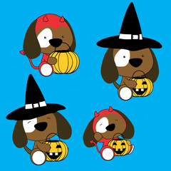 cute baby dog halloween cartoon set in vector format