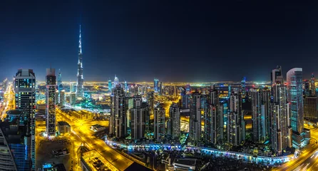 Wall murals Burj Khalifa Panorama of Dubai at night