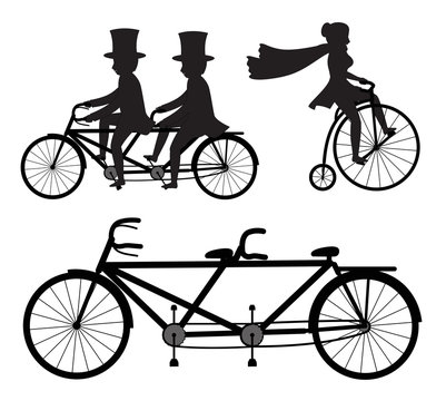 Tandem and Circus Cyclist Silhouettes