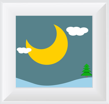Dusk Moon Scenic Picture with Frame