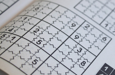 closeup of an unfinished sudoku puzzle