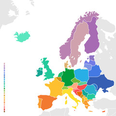 Colorful empty map of Europe.
