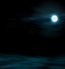 Night Sky with the Moon. Lunar Landscape