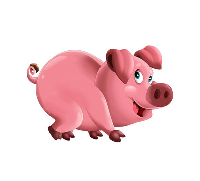 Cartoon funny young pig in action - isolated - illustration for children