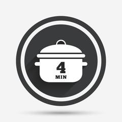 Boil 4 minutes. Cooking pan sign icon. Stew food.