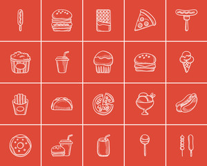 Junk food sketch icon set.