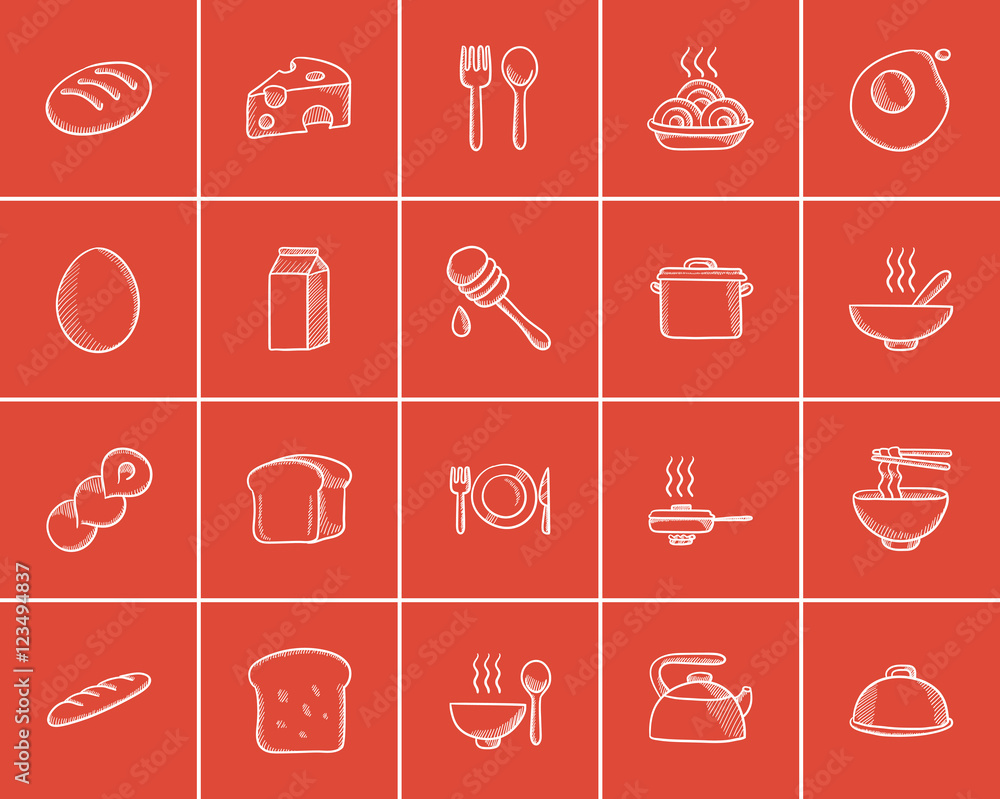 Canvas Prints food and drink sketch icon set.