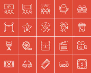 Media sketch icon set.