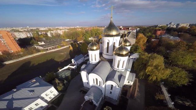 Aerial view of orthodox church in Ukraine
