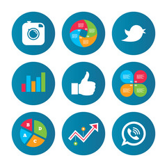 Hipster photo camera. Like, Chat speech bubble.