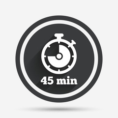 Timer sign icon. 45 minutes stopwatch symbol.