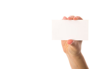 Woman's hand holding white card