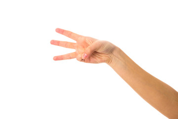 Woman's hand showing three fingers 