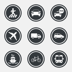 Fototapeta premium Transport icons. Car, bike, bus and taxi signs.