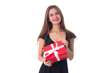 Young woman holding a present