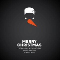 Snowman simple flat abstract symbol, Christmas card, Carrot nose