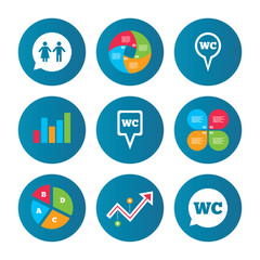 WC Toilet pointer icons. Gents and ladies room.