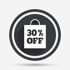 30 percent sale bag tag sign icon.