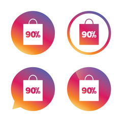 90 percent sale bag tag sign icon.