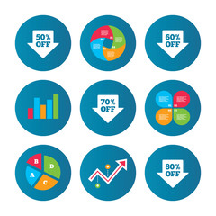 Sale arrow tag icons. Discount off symbols.