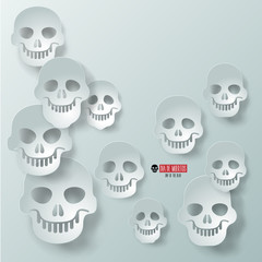 Vector 3d paper greeting card for Mexican holiday Dia de Muertos, Lettering in Espaniol translate Day of the Dead. White on white background. Gradient mesh shadows.