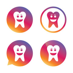 Tooth happy face sign icon. Healthy tooth.