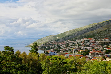 Fototapeta na wymiar Senj, Croatia – September 16, 2016: a small town in northern Croatia, located on the Adriatic coast. The view of the city from the hill on which stands the fortress Nehaj. 
