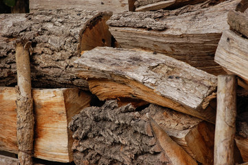 Chopped fire wood in the autumn, prepared for winter, texture, wallpaper