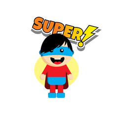 Flat style superhero character avatar on ribbon label creative design template man super hero profile full face view