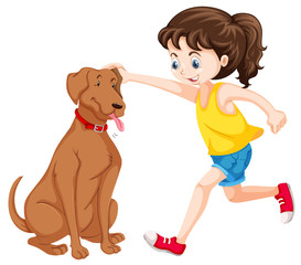 Little girl playing with dog pet