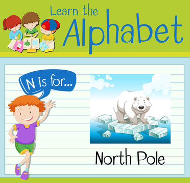 Flashcard letter N is for north pole