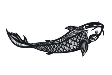Fish Koi Carp. Chinese symbol of good luck, courage, persistence, perseverance, wisdom and vitality. Vector illustration. Hand drawn.