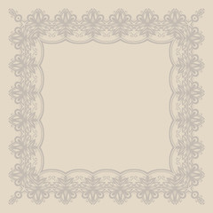 Frame in the English style with floral ornaments. Beige color. Template for your design. Card. Border.