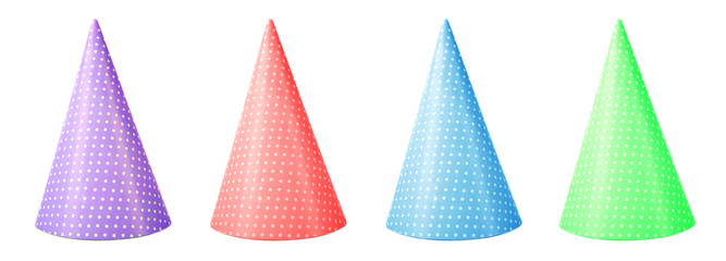 Colorful party caps on white background