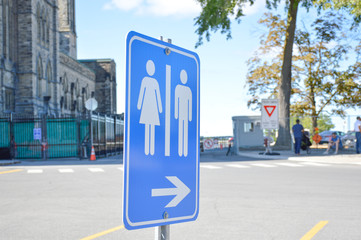 Toilet sign next to the Parliament Hill, Ottawa, Canada.