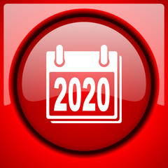 new year 2020 red icon plastic glossy button