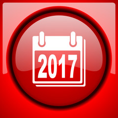 new year 2017 red icon plastic glossy button