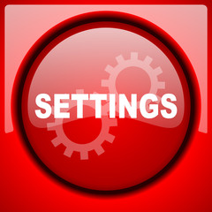 settings red icon plastic glossy button