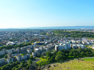 Hill view of the city of Edinburgh in Scotland