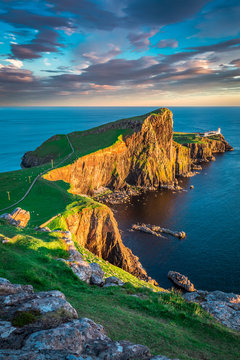 Fototapeta Dusk at the Neist point lighthouse in Isle of Skye, Scotland