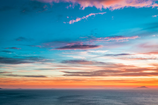 Breathtaking dusk over ocean as background