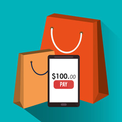 Smartphone and bag icon. Payment shopping commerce and merket theme. Colorful design. Vector illustration