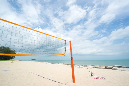 Beach Volleyball net on the beach with blue sky