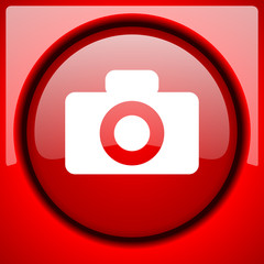 camera red icon plastic glossy button