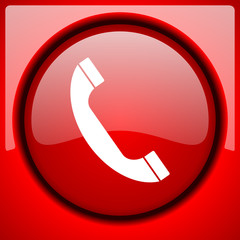 phone red icon plastic glossy button