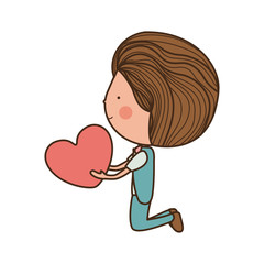 boy kneeling and giving heart vector illustration