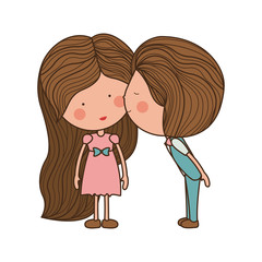 boy kissing girl in cheek vector illustration