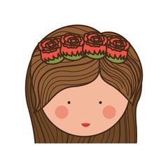 face woman and crown of roses in medium hair vector illustration