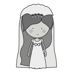 monochrome bride with dress and veil vector illustration